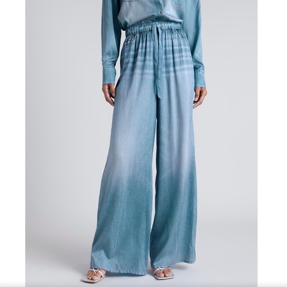 SPLENDID x Kate Young Silk Wide Leg Denim-Print Pant $368 NWT XS - Picture 1 of 6